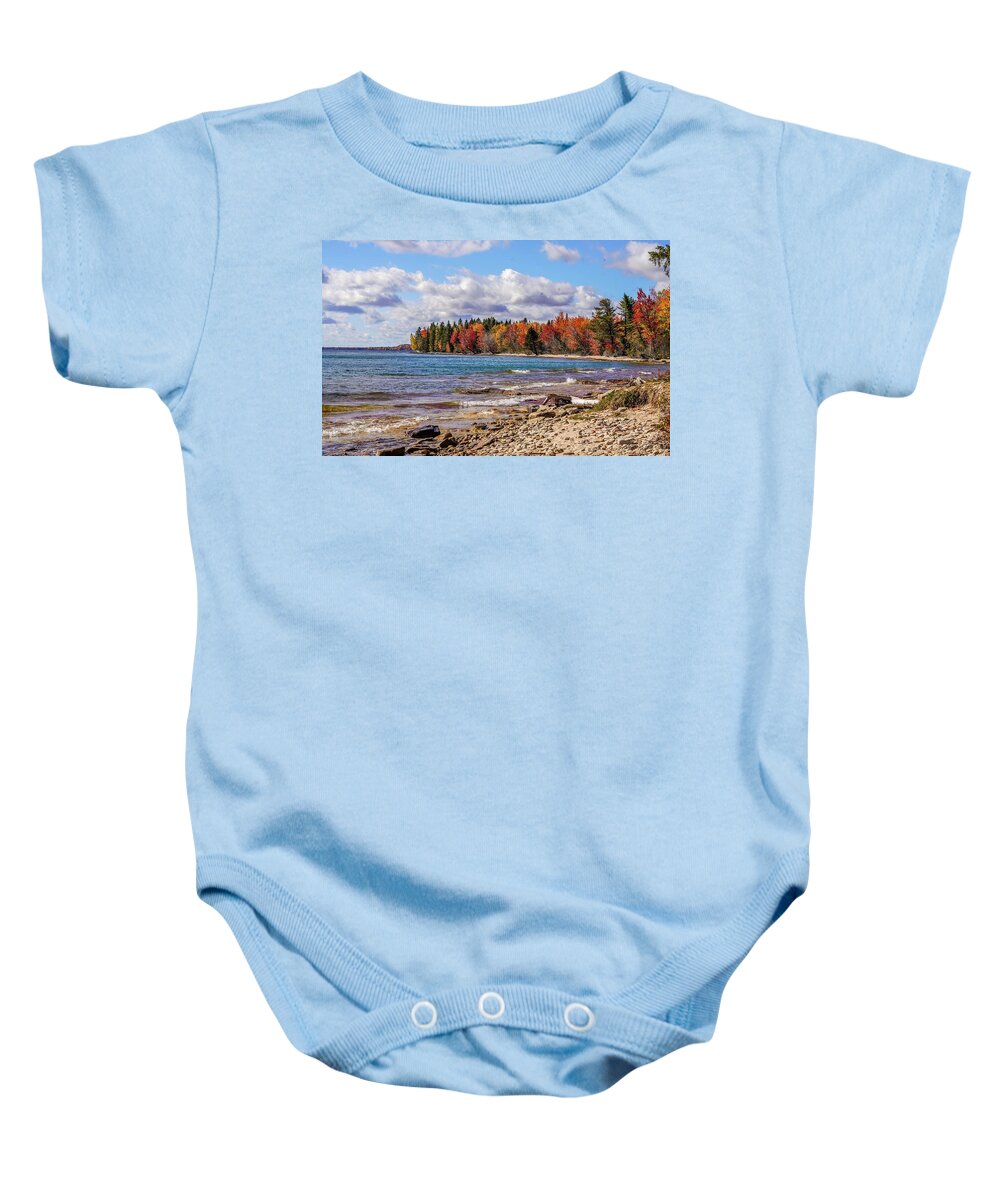 Black Rock Point Baby Onesie featuring the photograph Black Rock Point in Autumn by Susan Rydberg