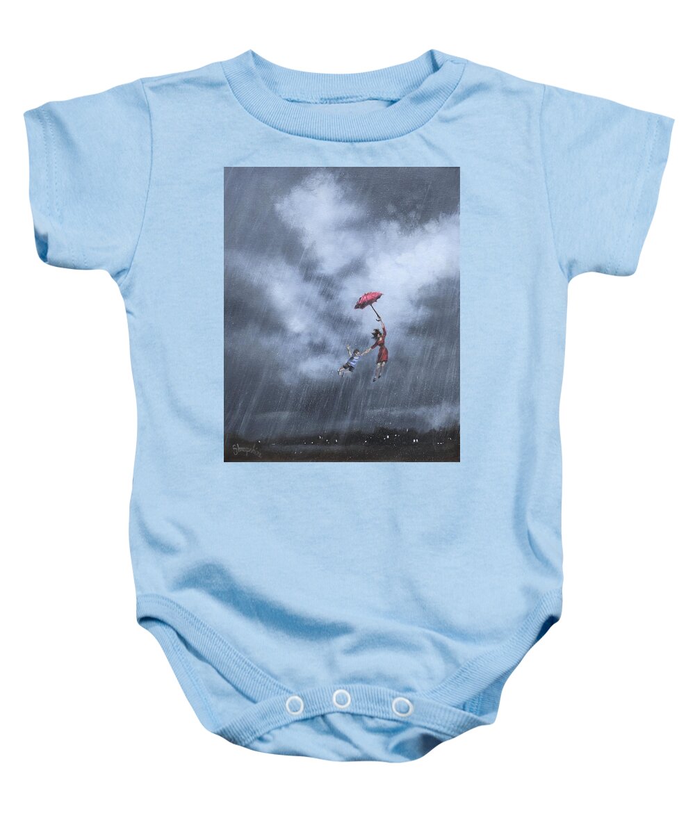 Spring Storm Baby Onesie featuring the painting Blown Away by Tom Shropshire