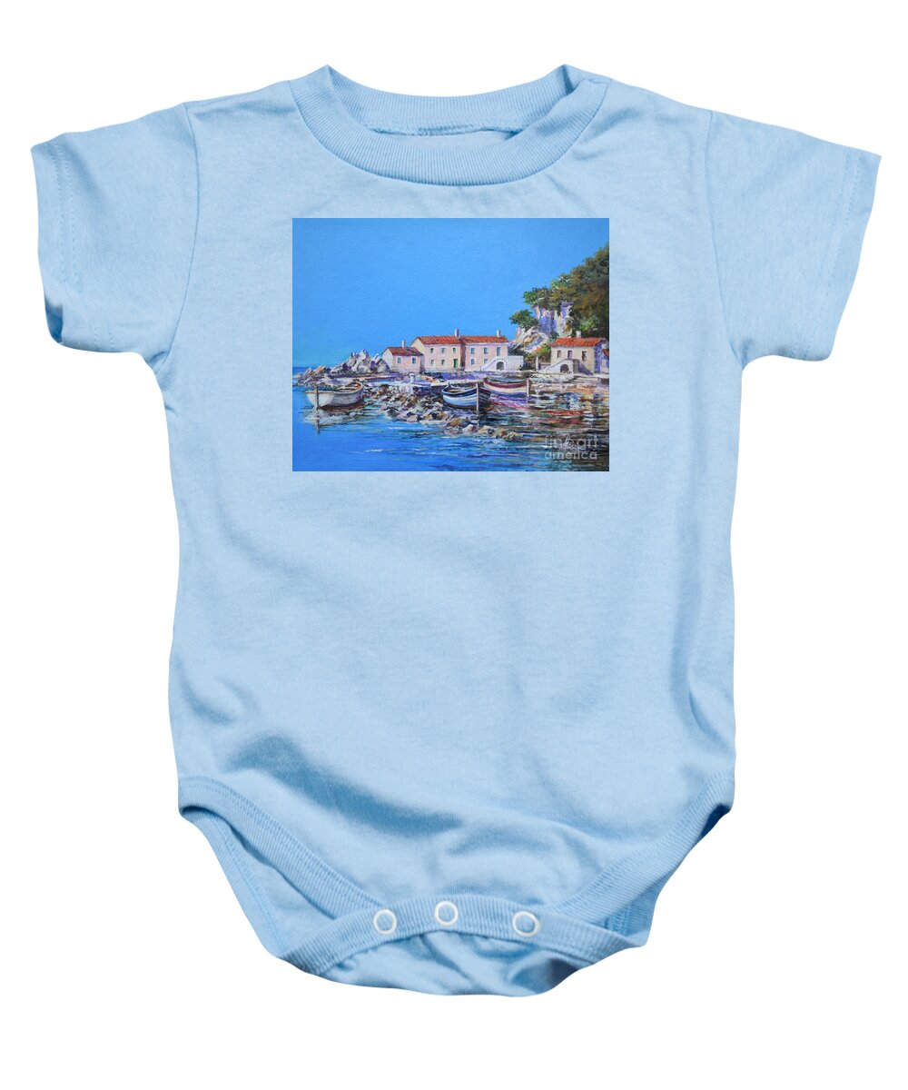Original Painting Baby Onesie featuring the painting Blue Bay by Sinisa Saratlic