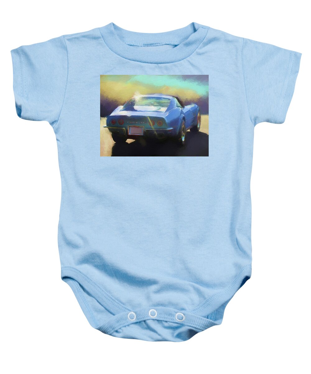Automotive Baby Onesie featuring the digital art Blue Corvette by DK Digital