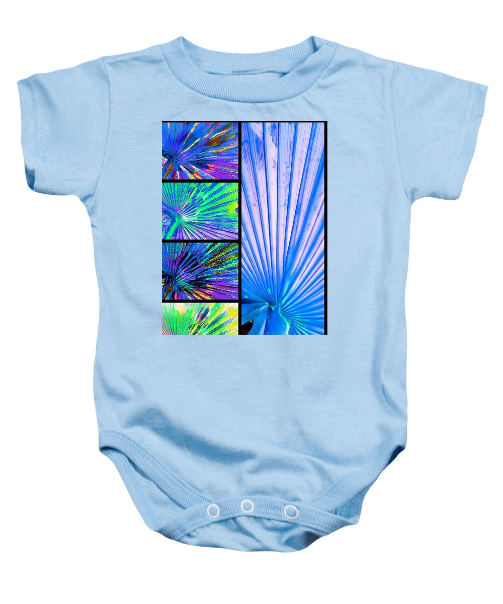 Palm Fans Baby Onesie featuring the digital art Cool Blue Fans by Pamela Smale Williams