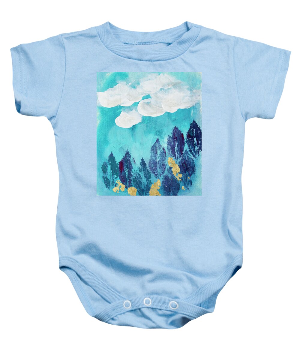 Blue Baby Onesie featuring the painting Blue Forest by Linh Nguyen-Ng