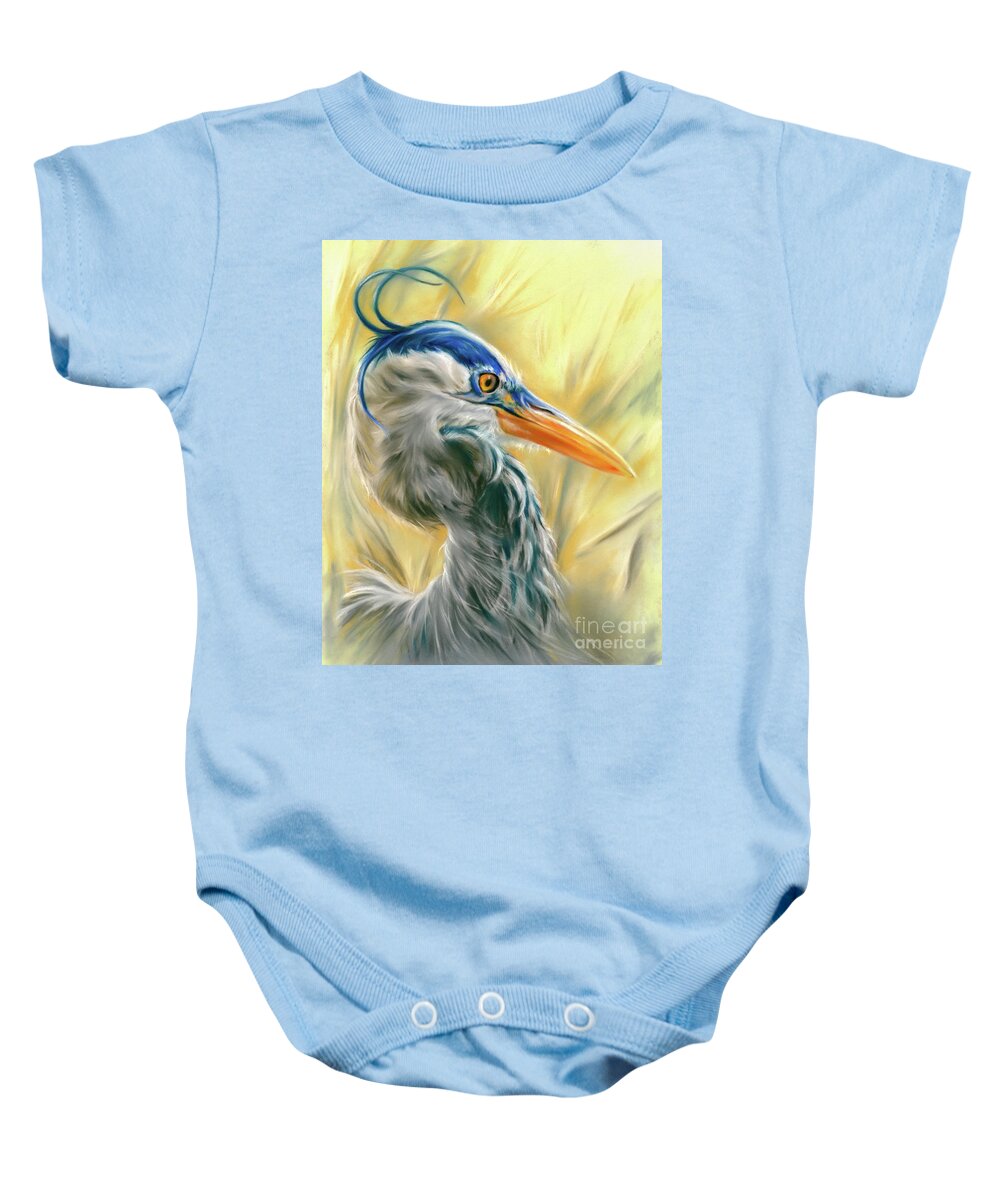 Bird Baby Onesie featuring the painting Blue Heron in the Reeds by MM Anderson