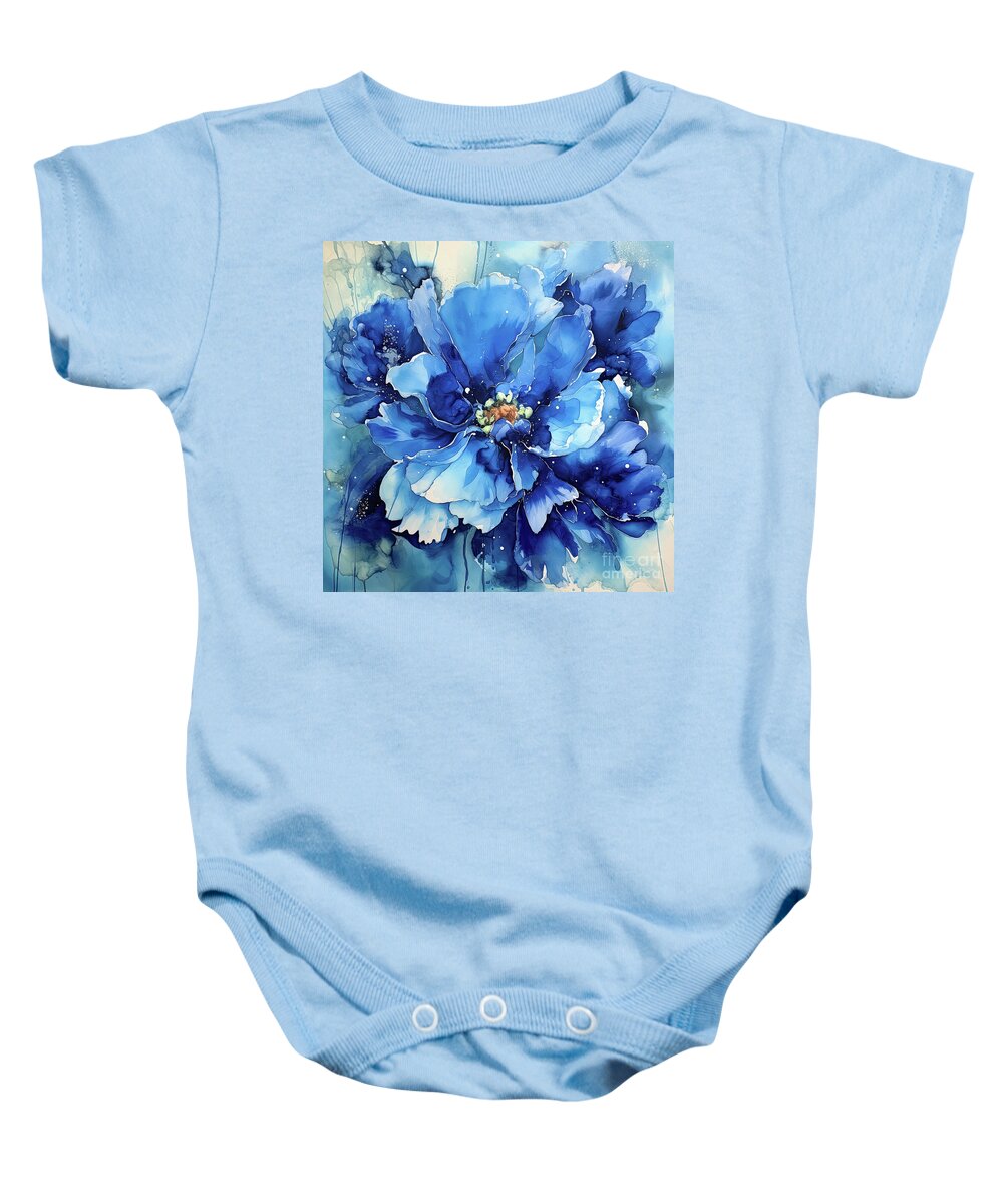 Peony Baby Onesie featuring the painting Big Blue Peony Flower 3 by Tina LeCour