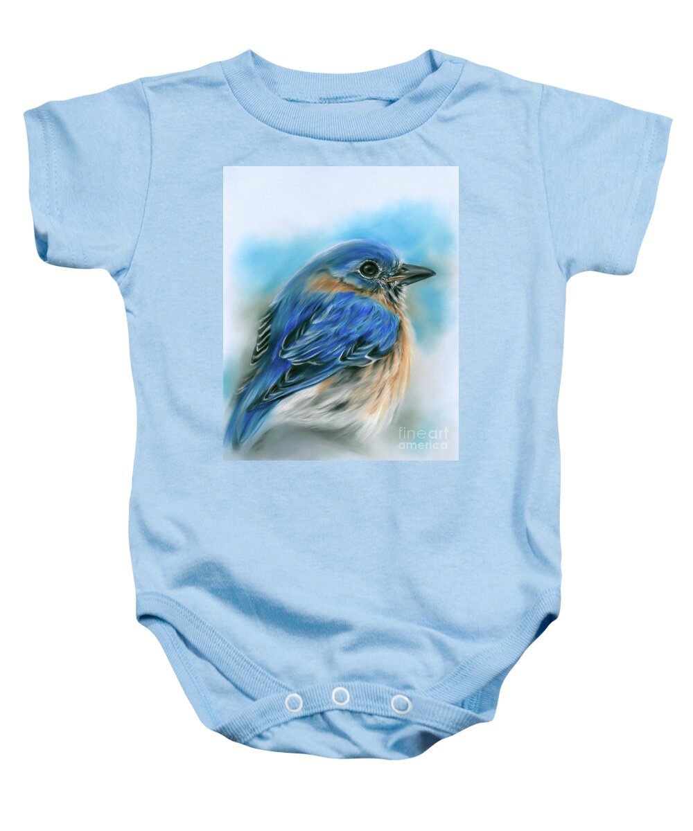 Bird Baby Onesie featuring the painting Bluebird in Winter by MM Anderson