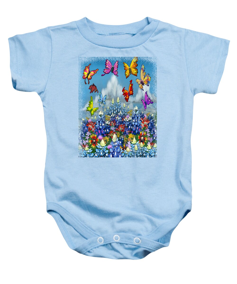 Bluebonnet Baby Onesie featuring the digital art Bluebonnets Wildflowers and Butterflies by Kevin Middleton