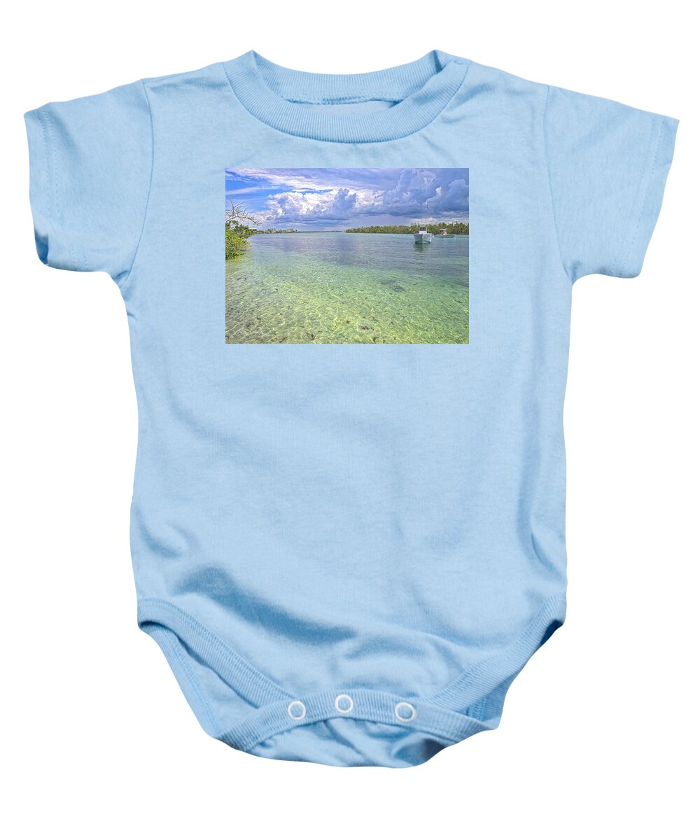 Florida Baby Onesie featuring the photograph Boats and Beach by Alison Belsan Horton
