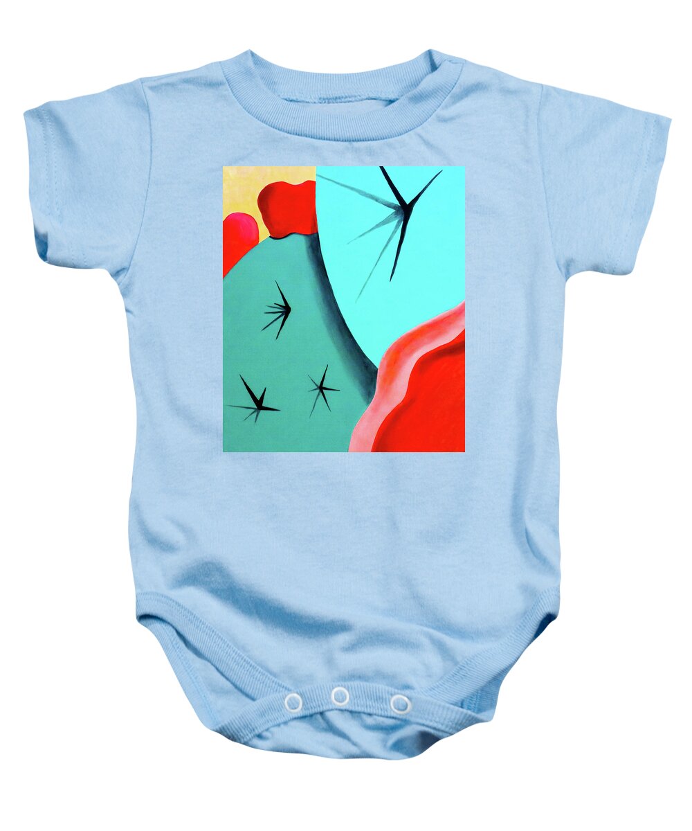 Cactus Baby Onesie featuring the painting Bold Cacti with Red Flowers 4 by Ted Clifton