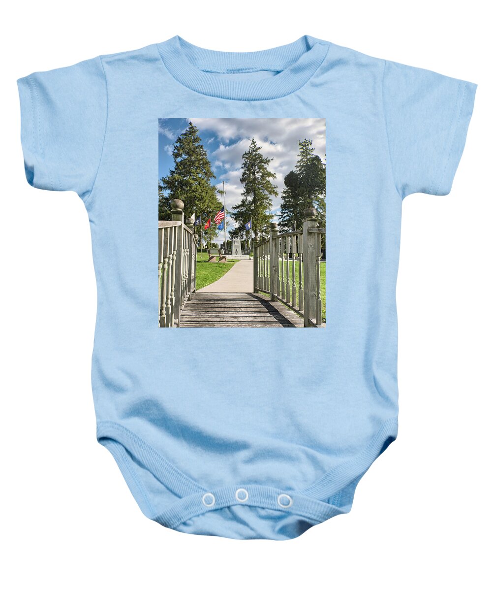 Hopkinton Baby Onesie featuring the photograph Bridge to Veterans Memorial by American Landscapes