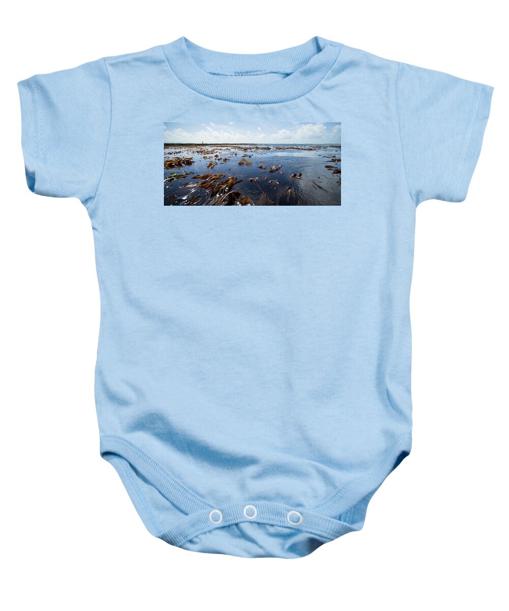 Antioxidants Baby Onesie featuring the photograph Brown algaes dancing at low tide by Jean-Luc Farges
