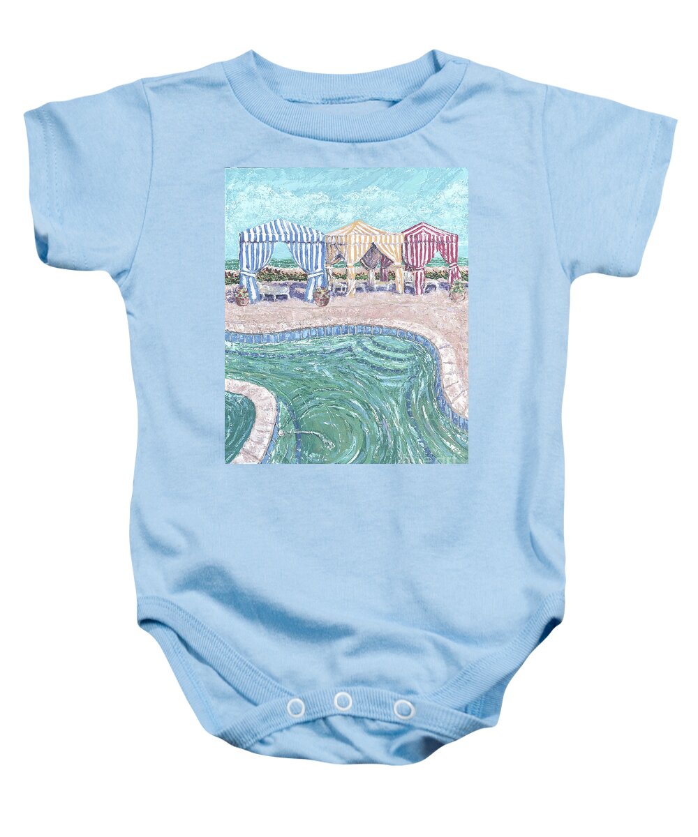 The Shores Baby Onesie featuring the painting Cabanas at Daytona Beach by Audrey Peaty