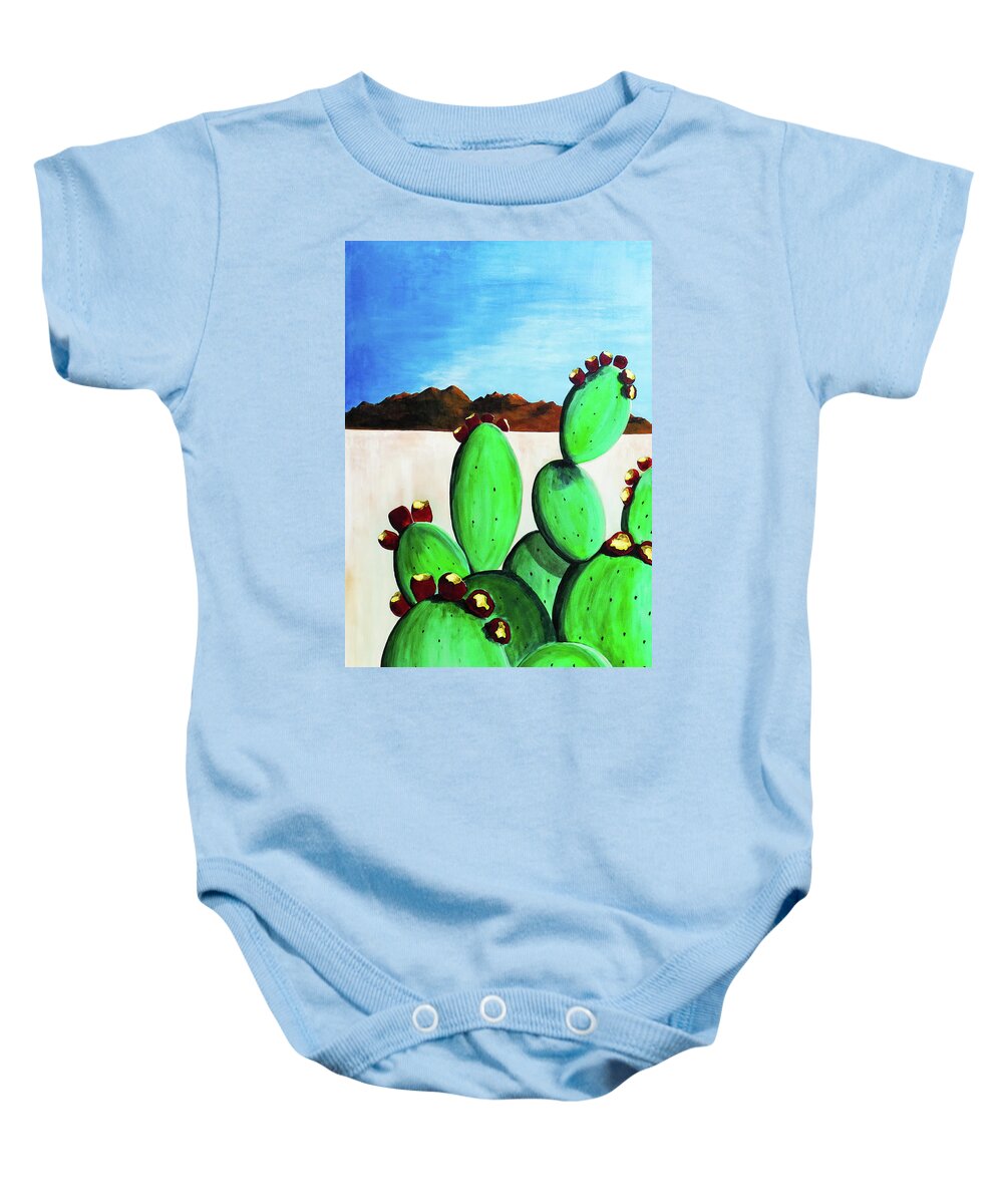 New Mexico Baby Onesie featuring the painting Cacti Group Two by Ted Clifton