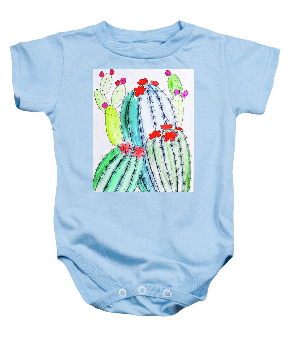 Cactus Baby Onesie featuring the painting Cactus Party 8 by Ted Clifton