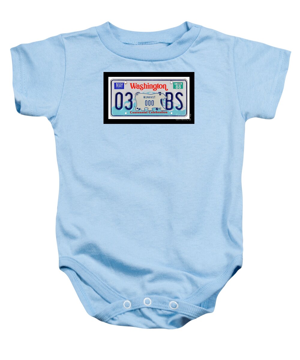 Washington Baby Onesie featuring the mixed media Canada Polar Bear Crossing Washington Print - Recycled License Plate Art by Steven Shaver