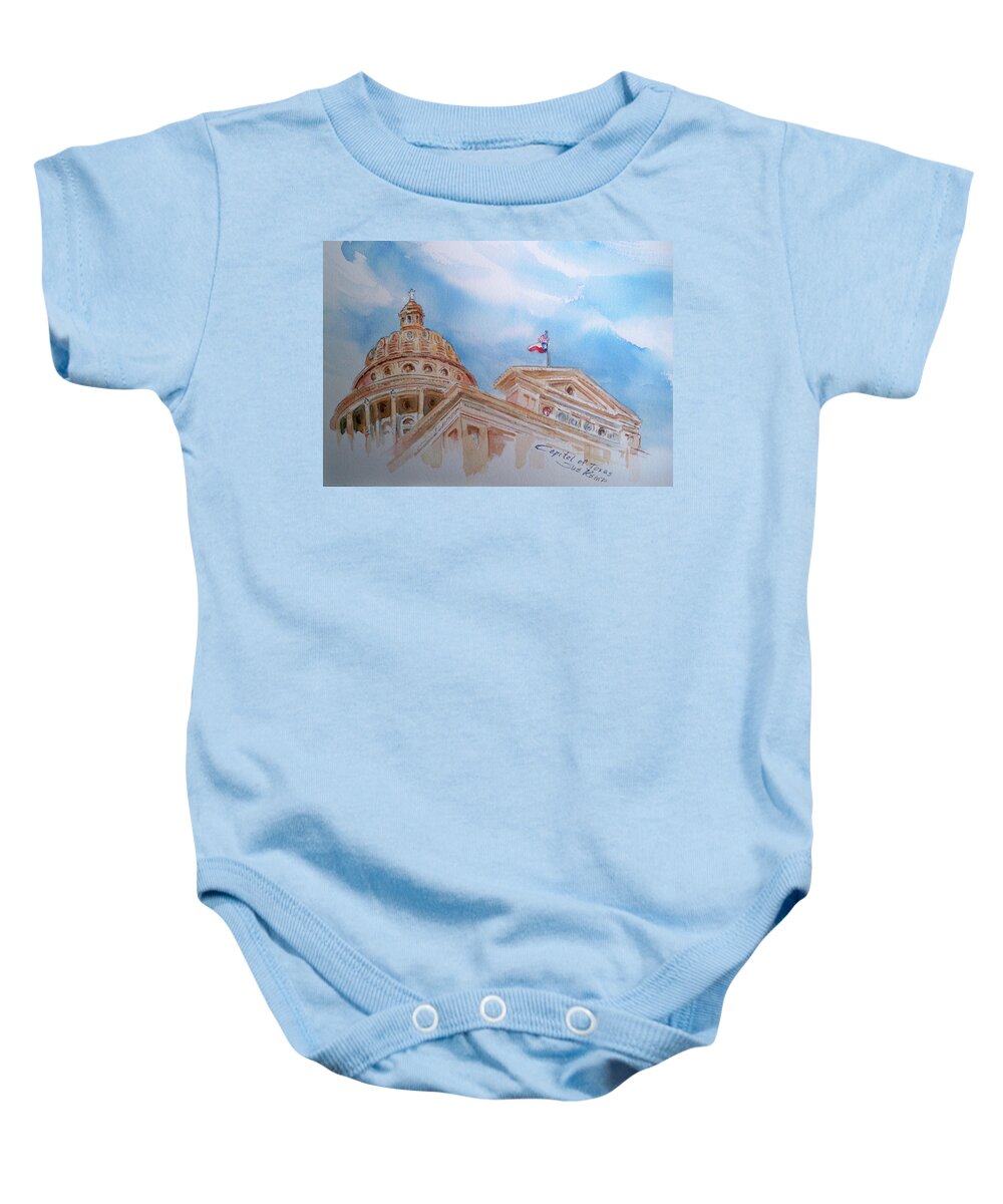 Capitol Dome Baby Onesie featuring the painting Capitol of Texas - Austin by Sue Kemp