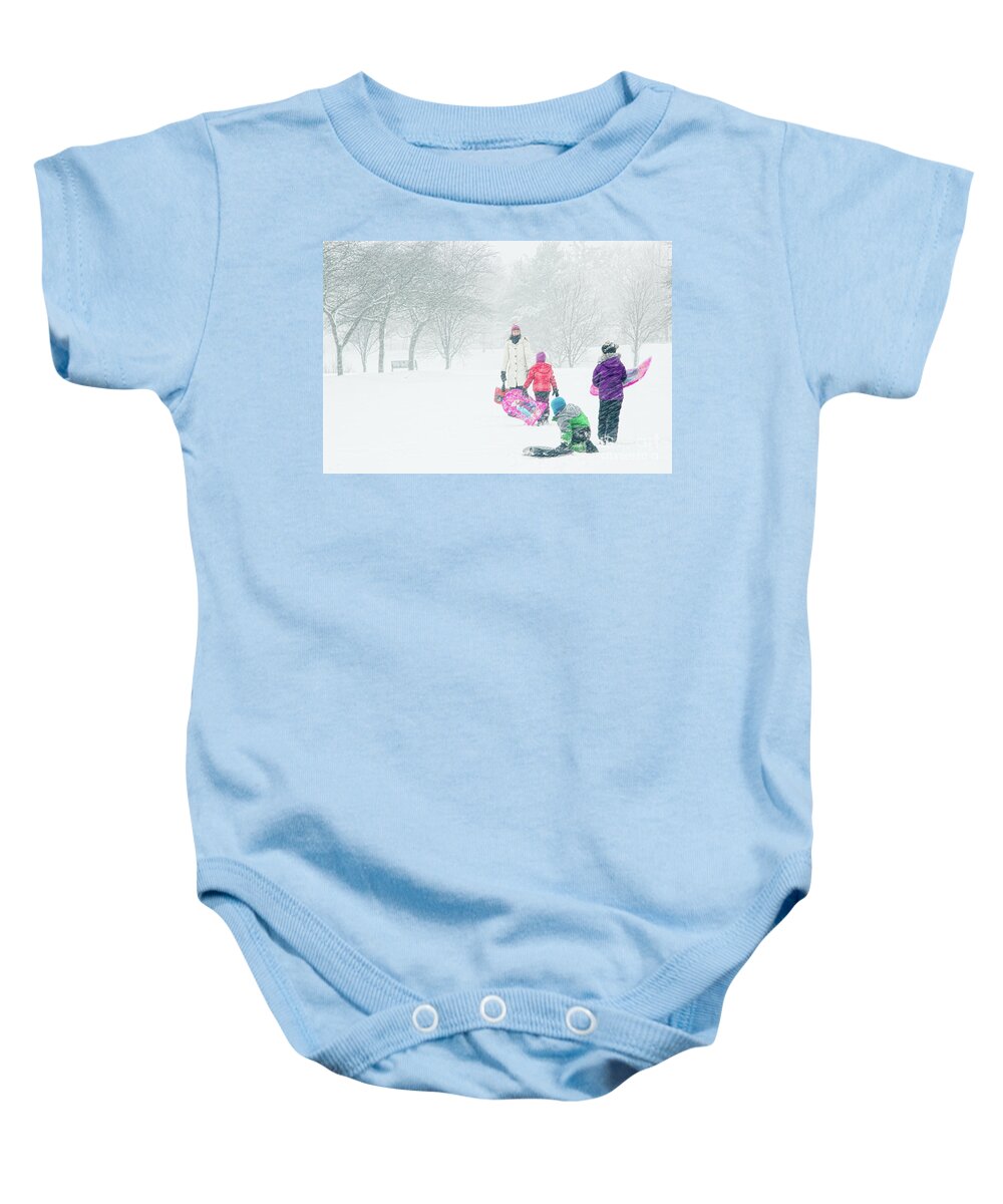 Charles Daley Pari Baby Onesie featuring the photograph Charles Daley Park Snow Day by Marilyn Cornwell