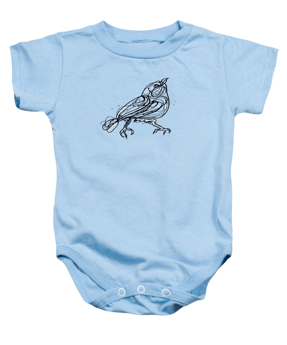  #olenaart Baby Onesie featuring the drawing  Chin Up - Cute Little Bird Jackson Pollock Style Drawing by OLena Art  by Lena Owens - OLena Art Vibrant Palette Knife and Graphic Design