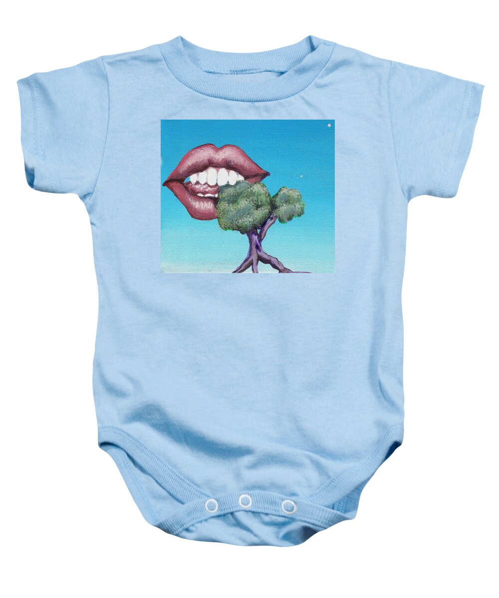 Mouth Baby Onesie featuring the painting Chomp by Vicki Noble