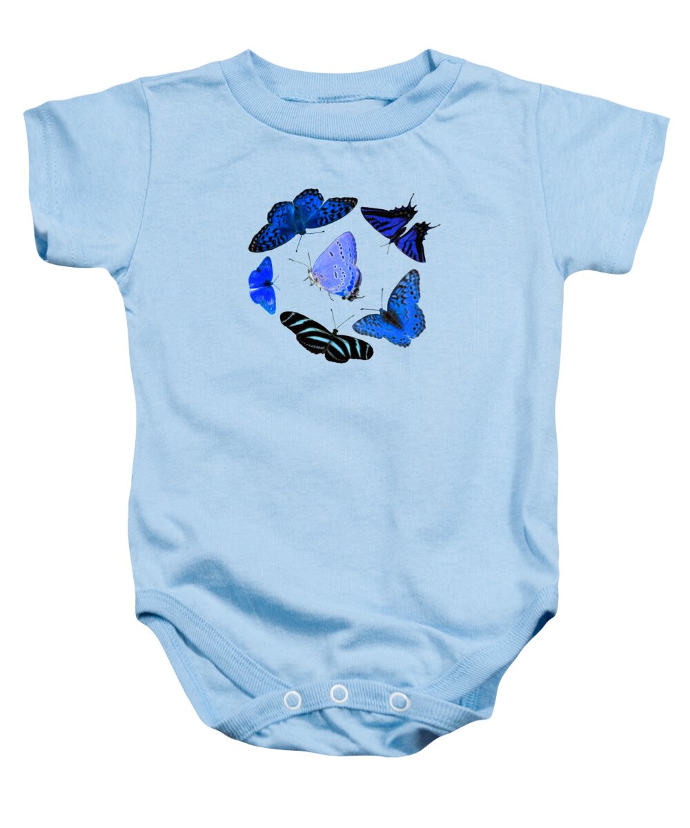 Blue Baby Onesie featuring the photograph Circle Of Blue Butterflies - Fractalius by Shane Bechler