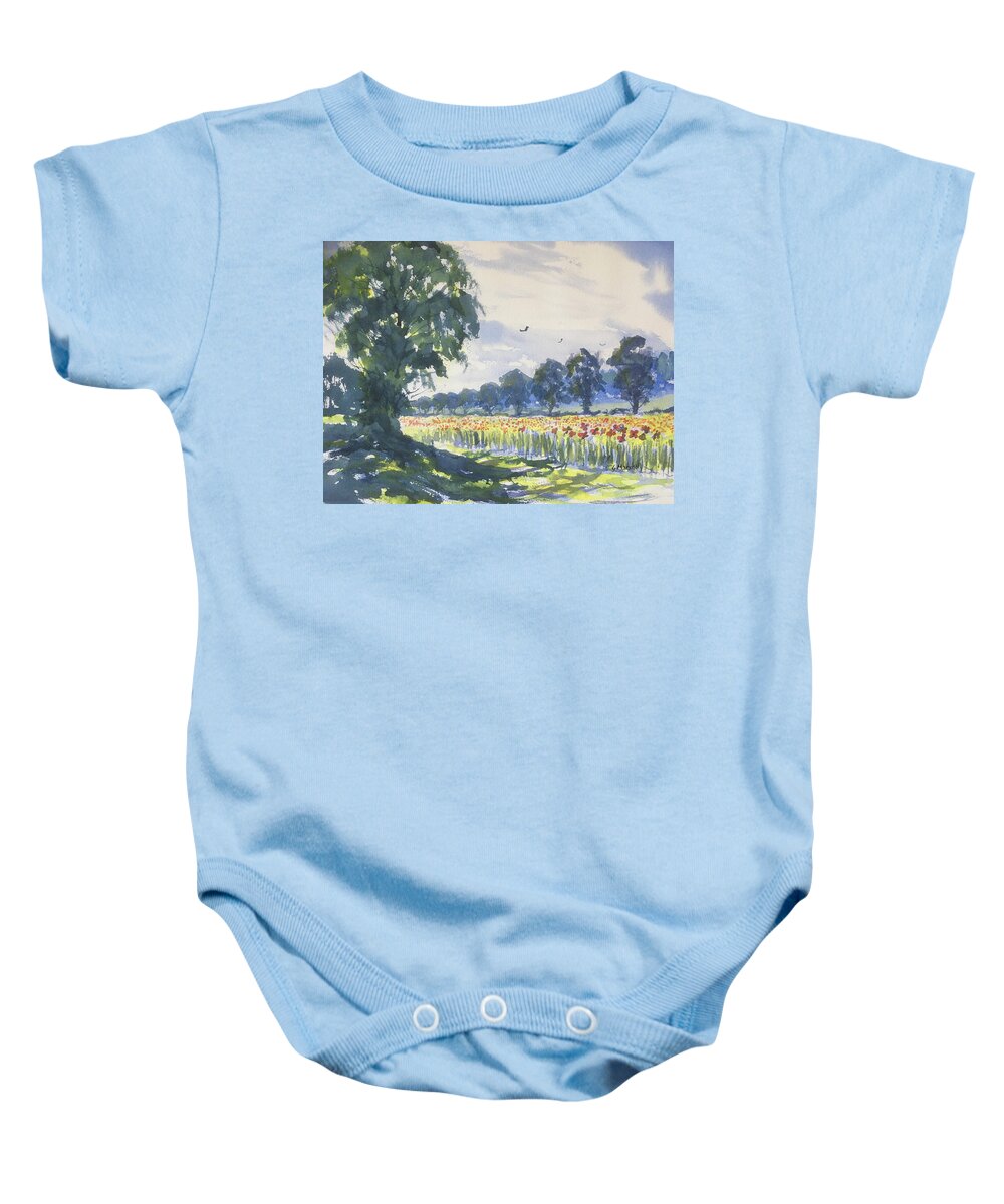 Watercolour Baby Onesie featuring the painting Cloudy Afternoon with Poppies by Glenn Marshall