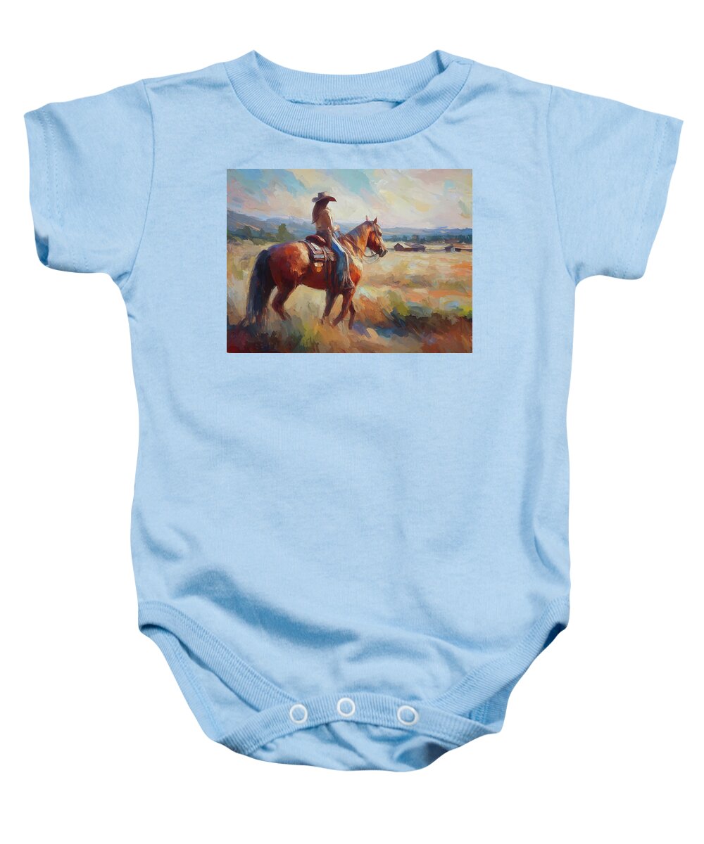 Cowgirl Baby Onesie featuring the digital art Cowgirl Life 01 by Ramona Murdock