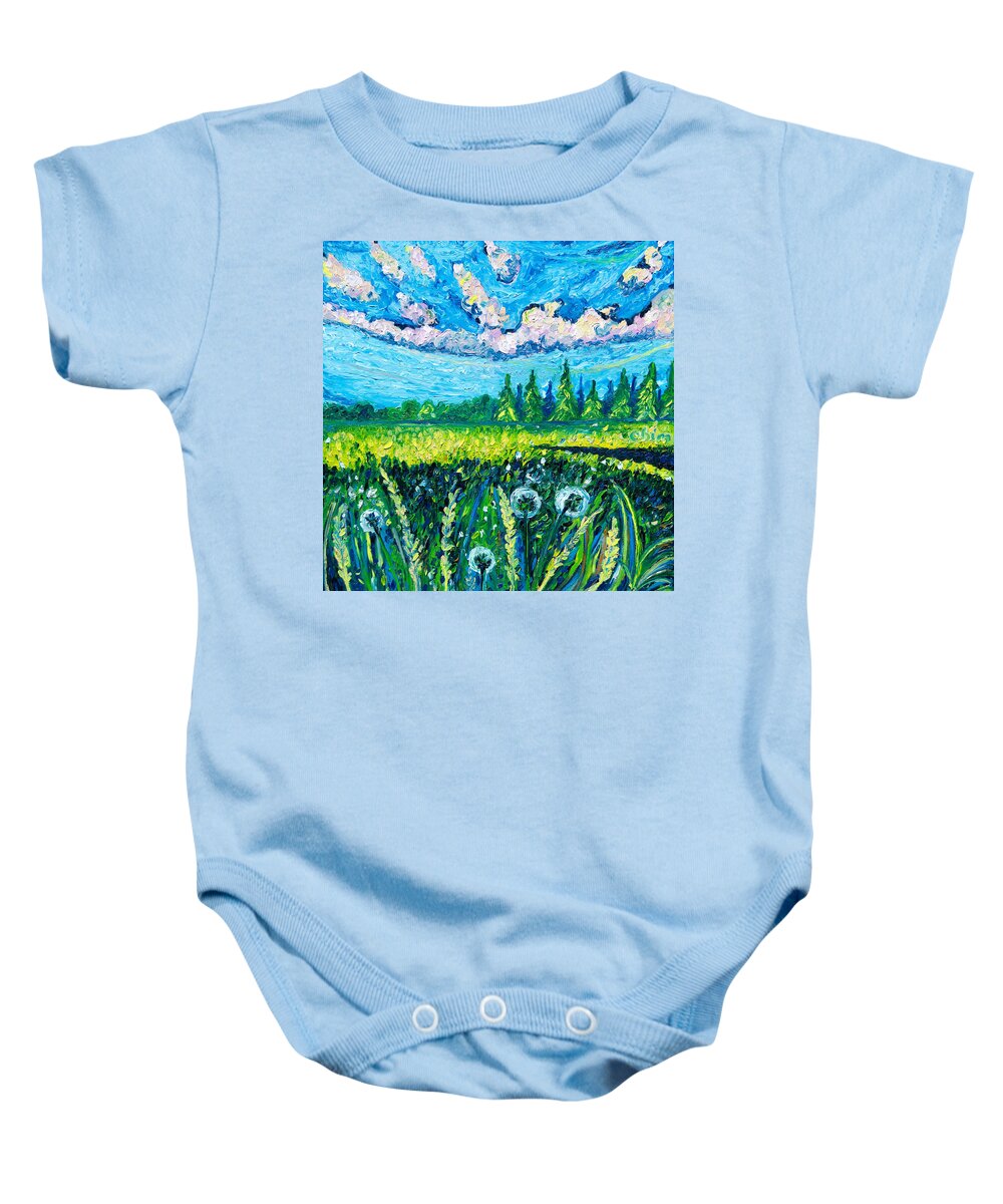 Dandelion Baby Onesie featuring the painting Dandelions by Chiara Magni