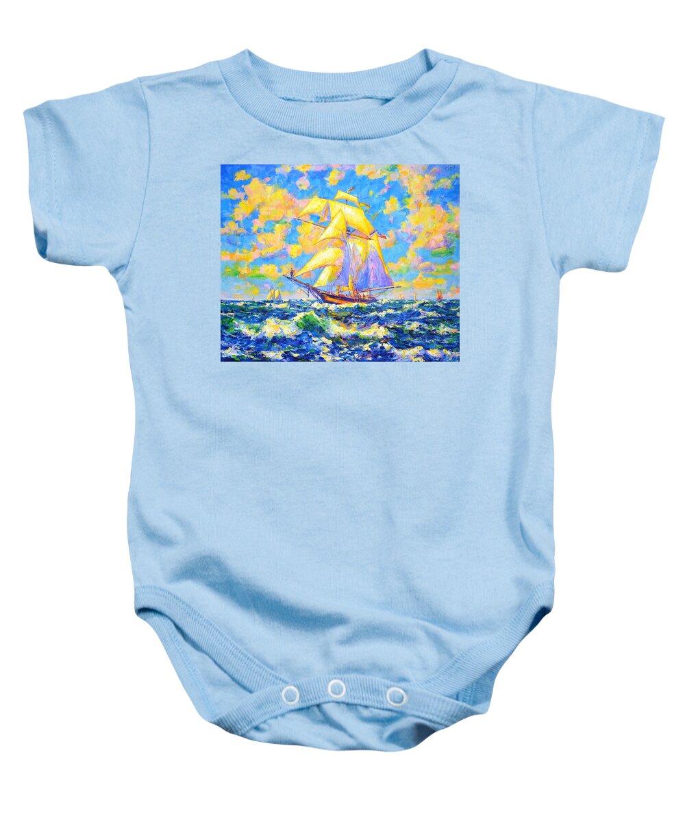 Sailboats Baby Onesie featuring the painting Dream ship. by Iryna Kastsova