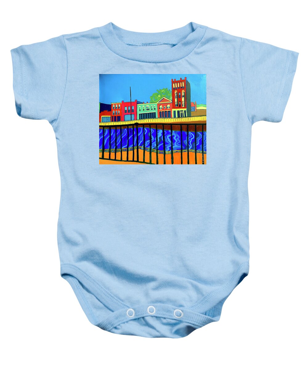 Cityscape Baby Onesie featuring the painting Dutton Street by Debra Bretton Robinson