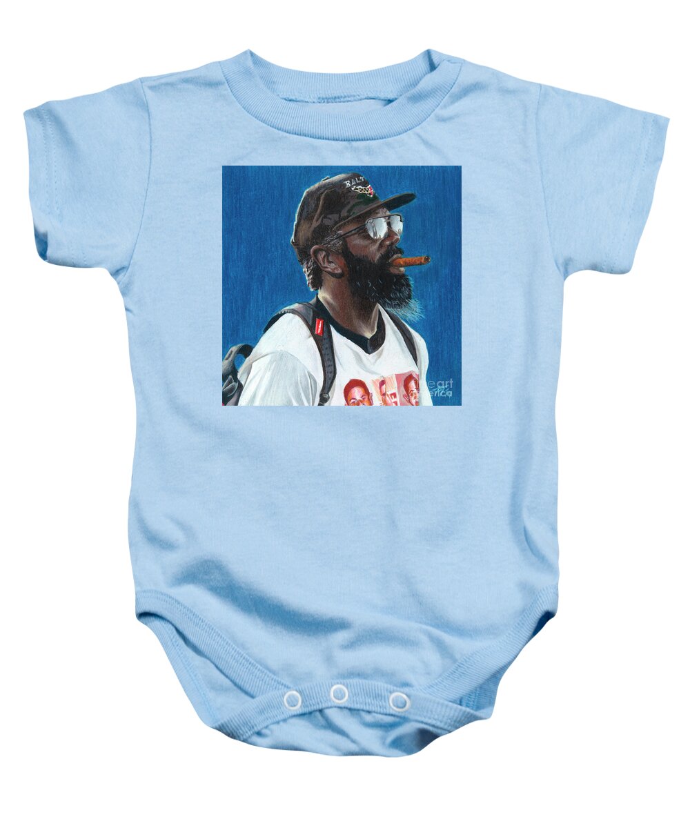 Baltimore Ravens Baby Onesie featuring the drawing Ed Reed by Philippe Thomas
