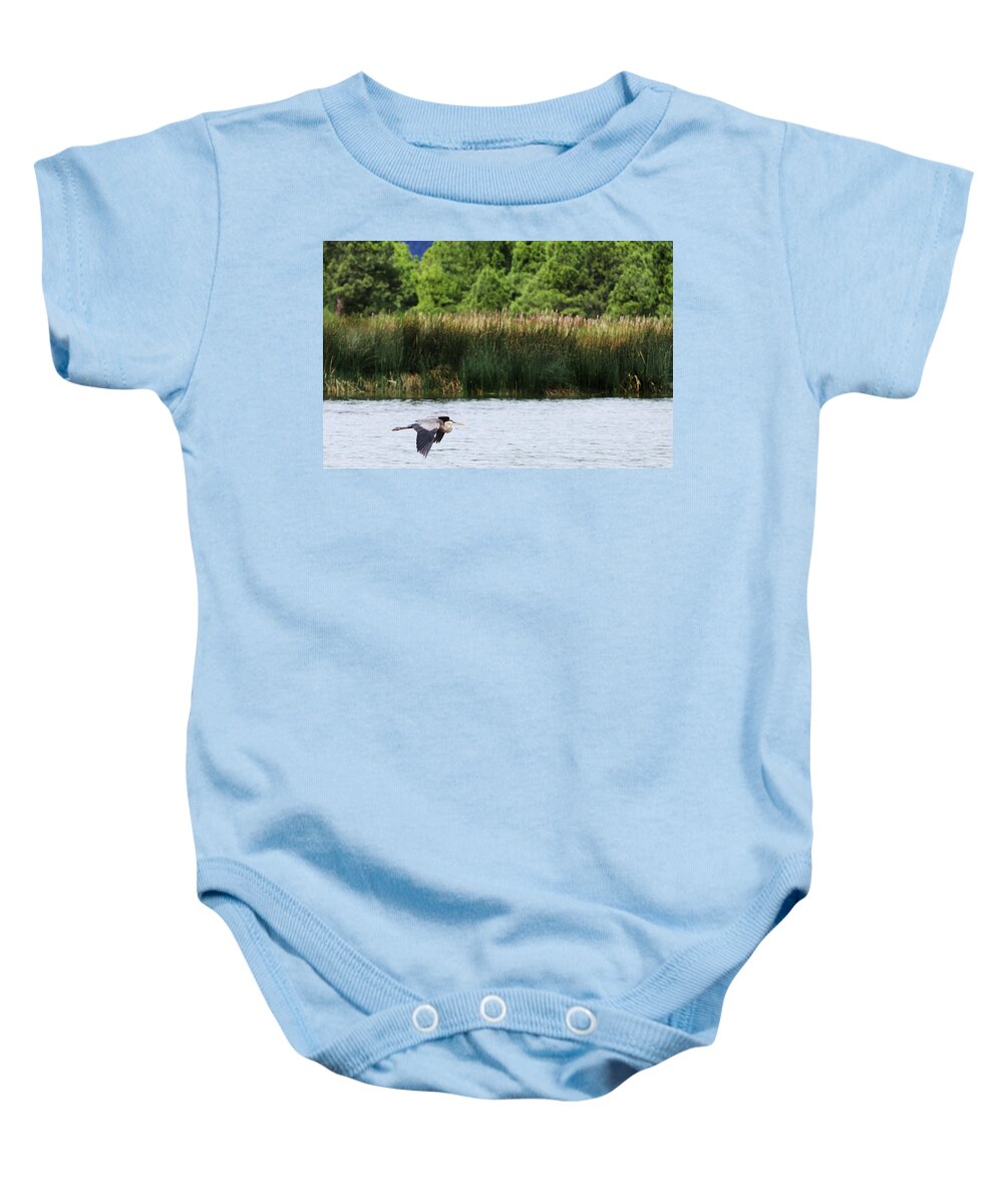 Heron Baby Onesie featuring the photograph Ephemeral Summer Flight by Laura Putman