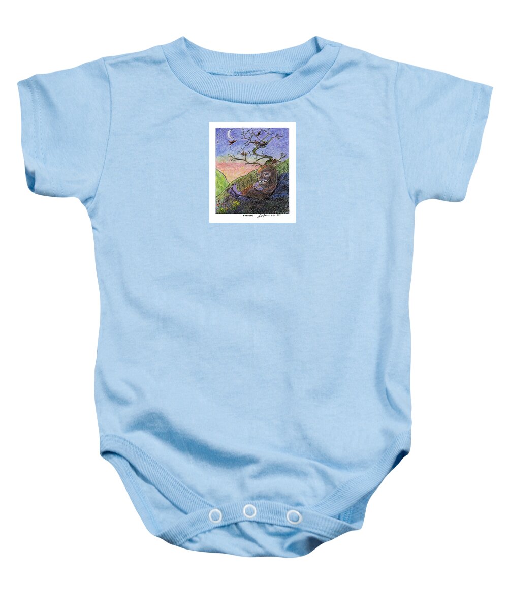 Monster Baby Onesie featuring the drawing Evening by Eric Haines