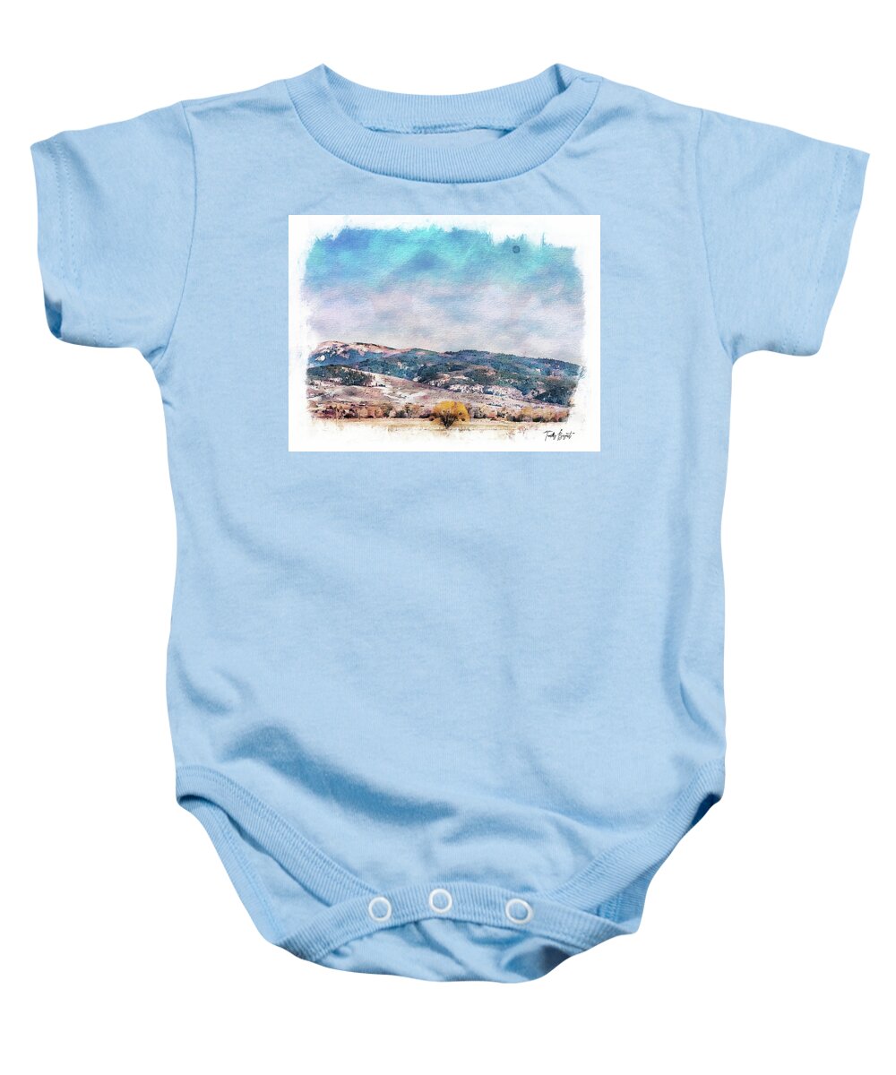 Hay Fields Baby Onesie featuring the photograph Fall Along Hwy 26 w/ Dream Vignette Border by Tammy Bryant