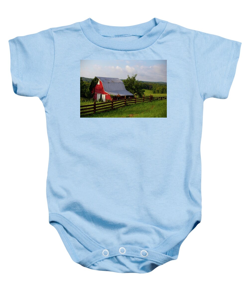 Rural Michigan Baby Onesie featuring the photograph Sunrise of farm in Indiana by Eldon McGraw