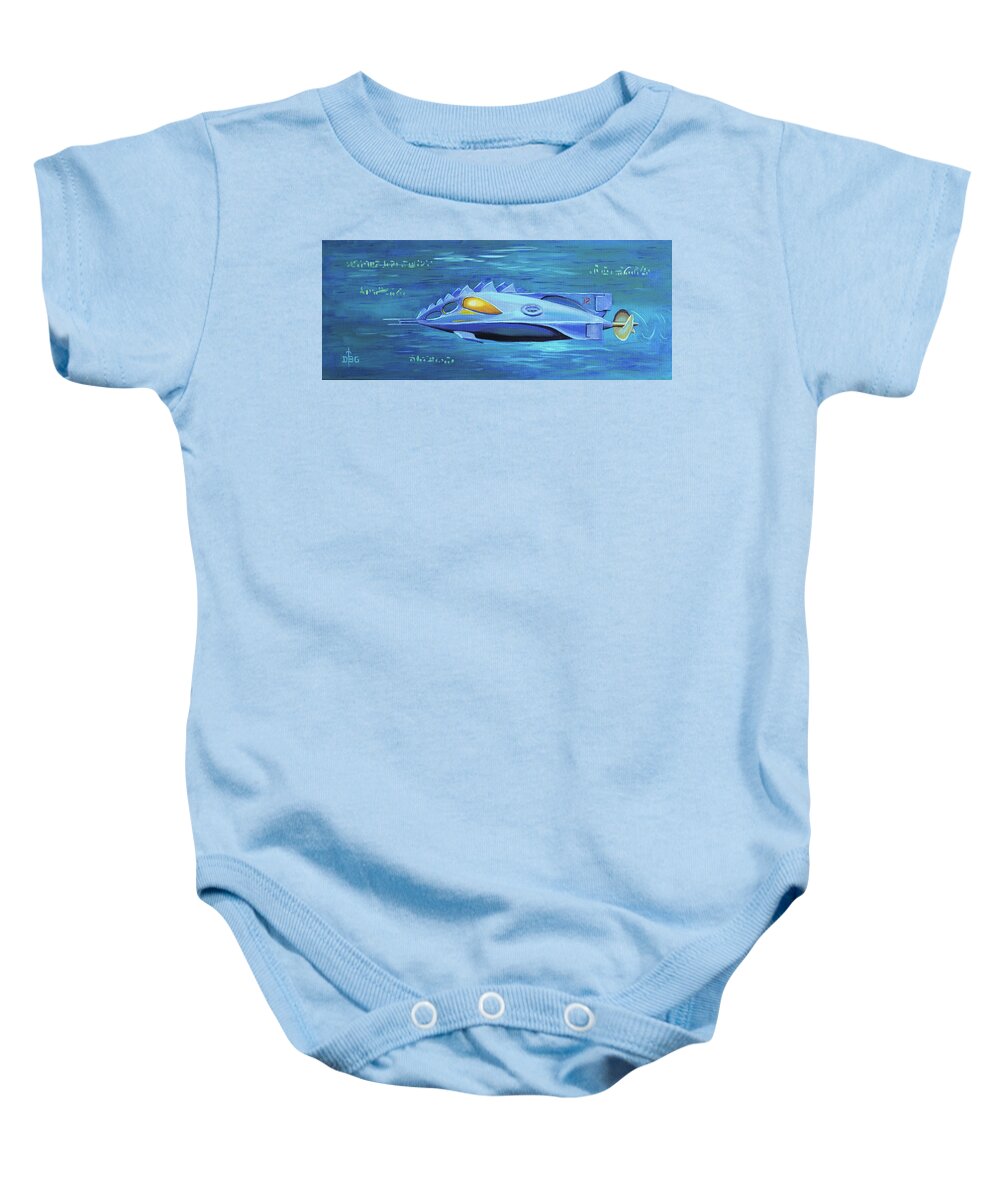 Submarine Baby Onesie featuring the painting Fin Searcher by David Bader