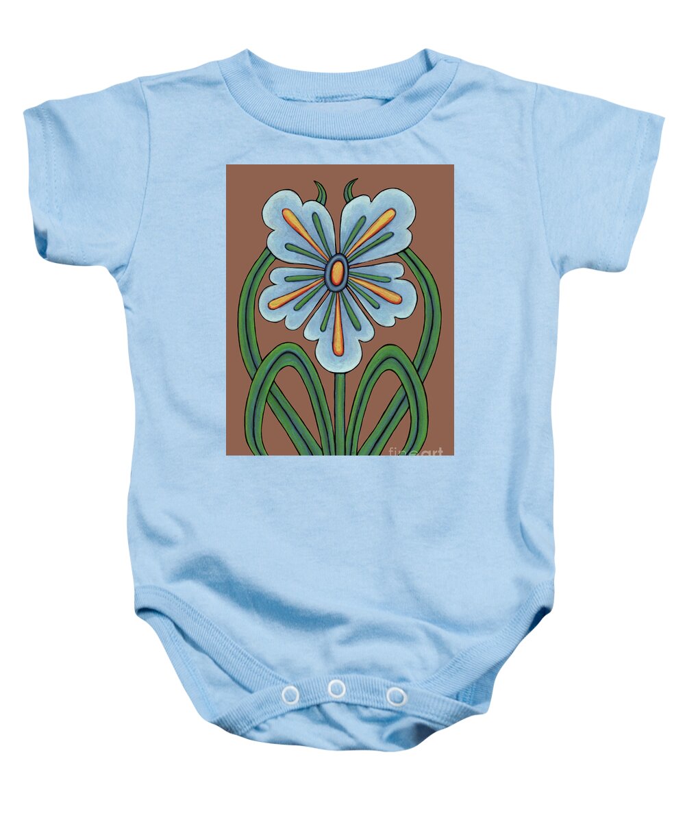 Flower Baby Onesie featuring the painting Fleur Nouveau Hortense. Vintage Vibes, Brown. by Amy E Fraser