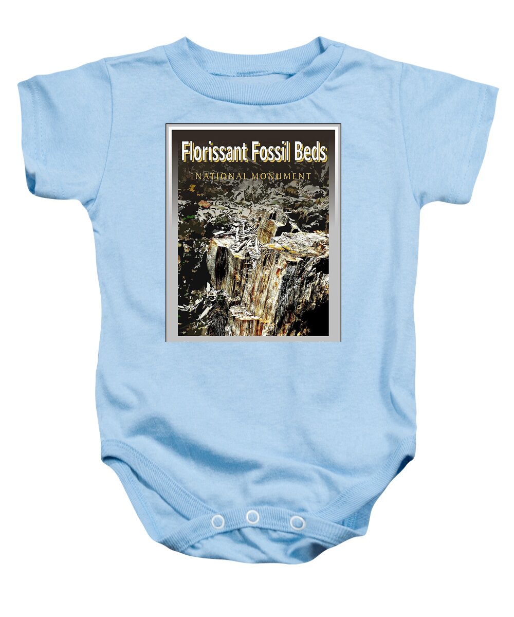 Florissant Baby Onesie featuring the digital art Florissant Fossil Beds National Park Stamp by Troy Stapek