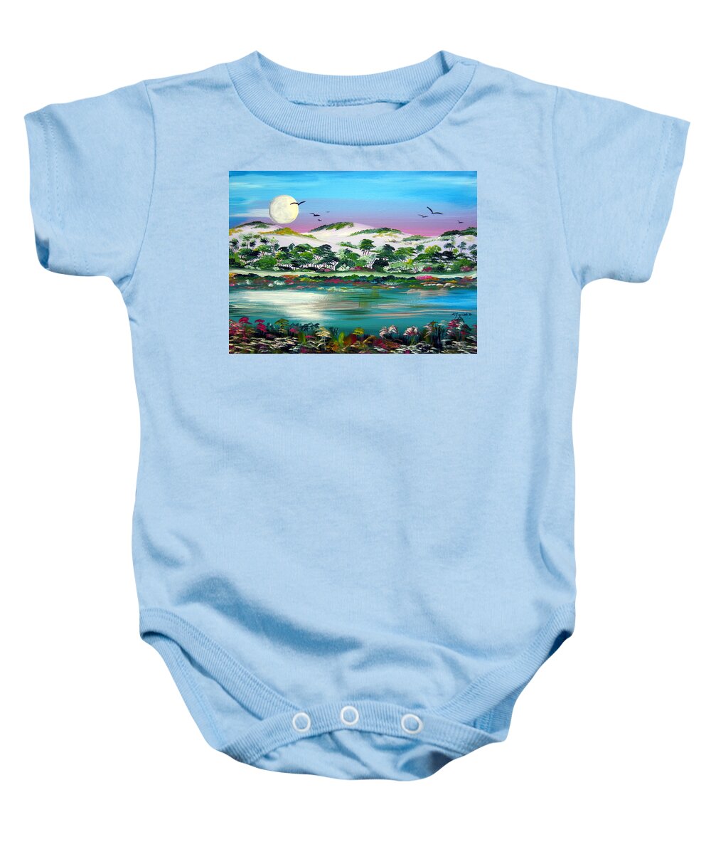 Australia Baby Onesie featuring the painting Full Moon on the White Dunes by Roberto Gagliardi