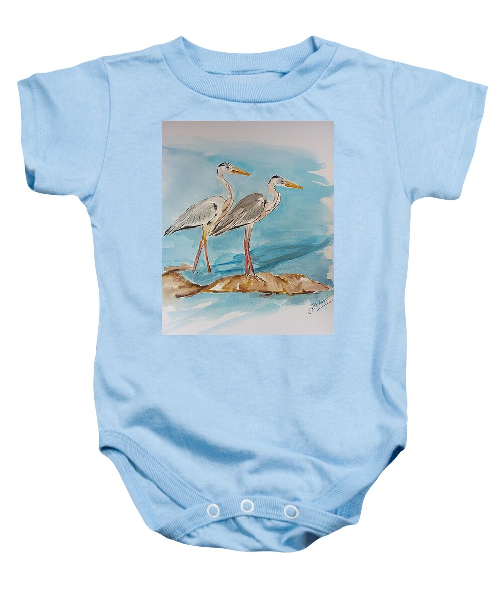  Baby Onesie featuring the painting Garzas by Carlos Jose Barbieri