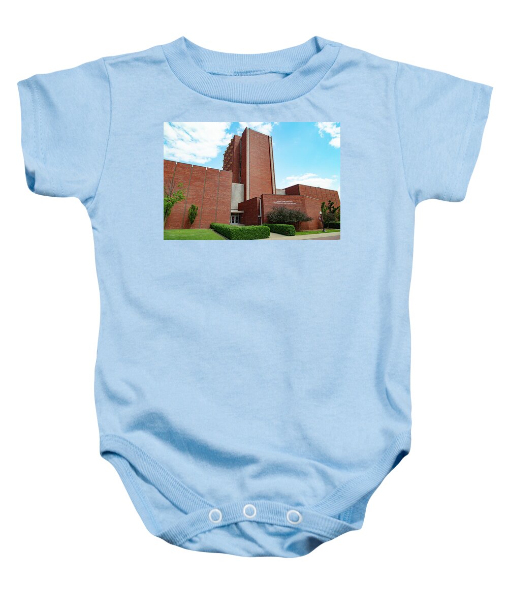 Oklahoma Baby Onesie featuring the photograph George Lynn Cross Microbiology and Plant Biology Building on the campus of University of Oklahoma by Eldon McGraw