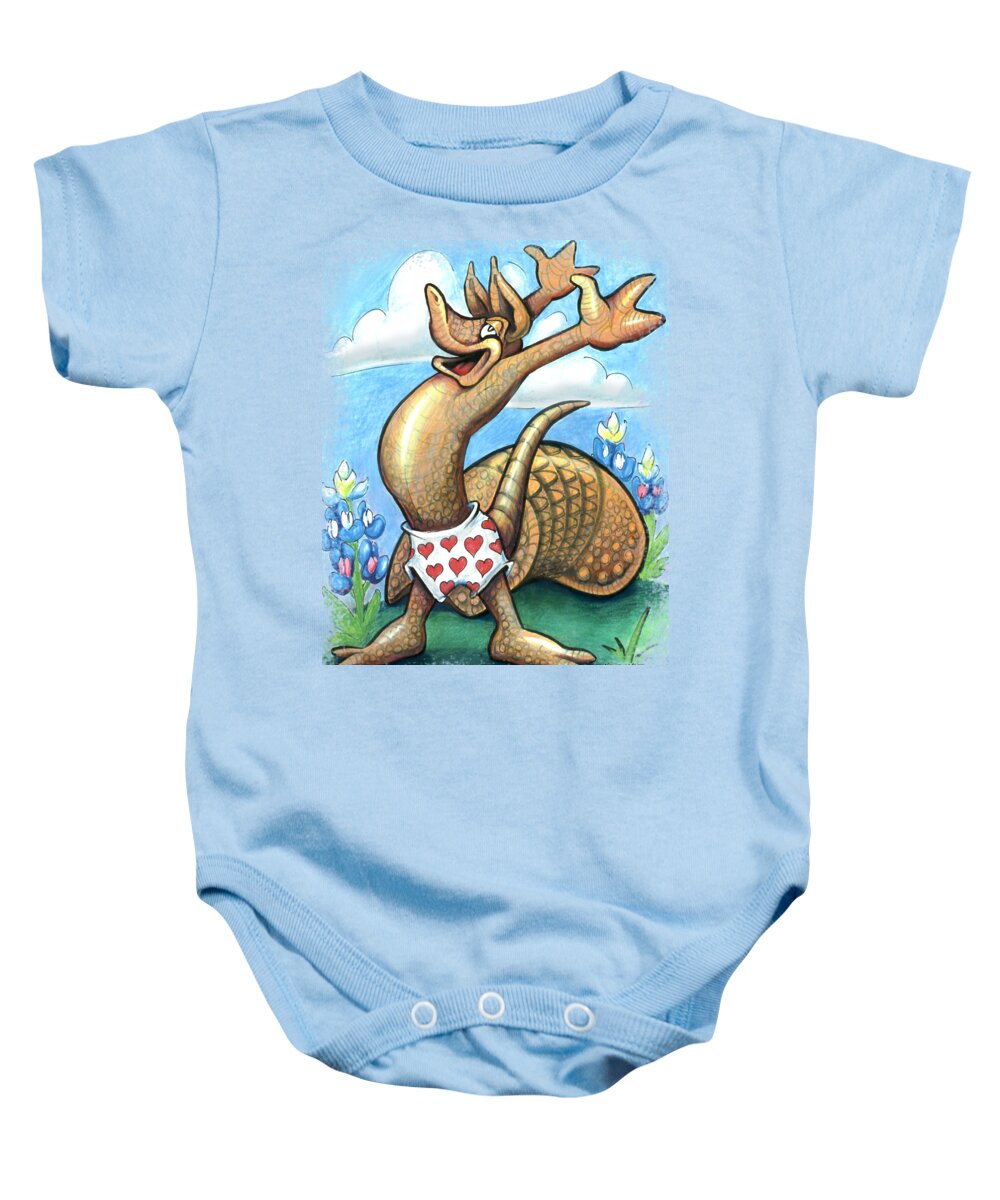 Armadillo Baby Onesie featuring the digital art Get Out of Your Shell, Stop and Smell the Bluebonnets by Kevin Middleton