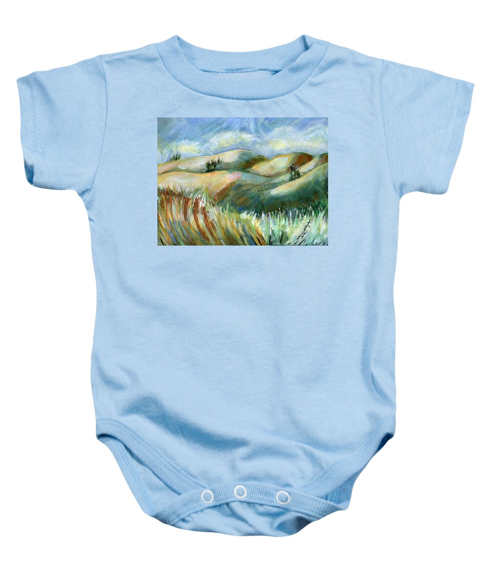 Landscape Baby Onesie featuring the painting Golden Hills by Catharine Gallagher