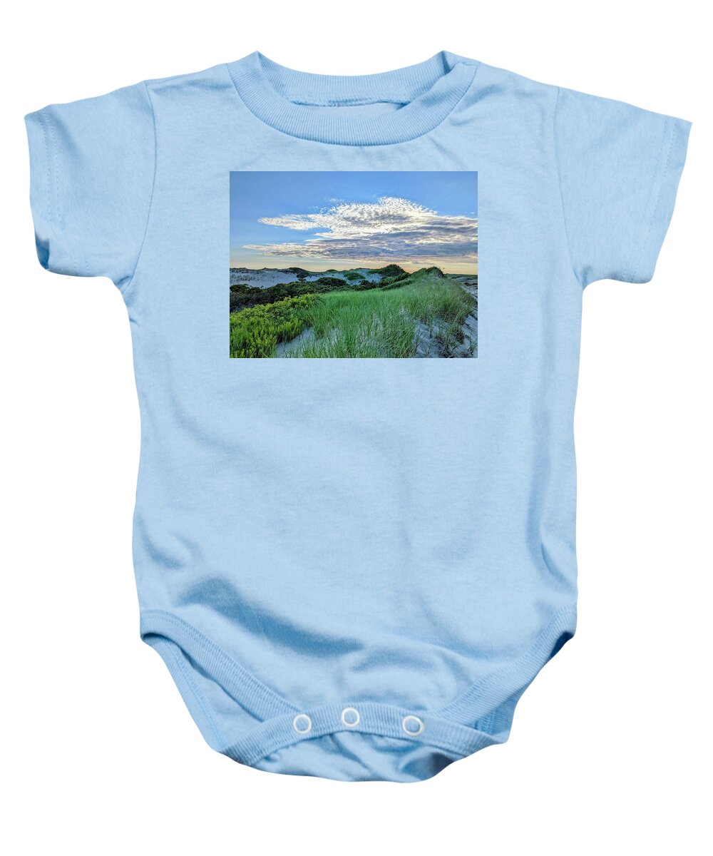 Cape Cod National Seashore Baby Onesie featuring the photograph Grassy Winding Dunes by Annalisa Rivera-Franz