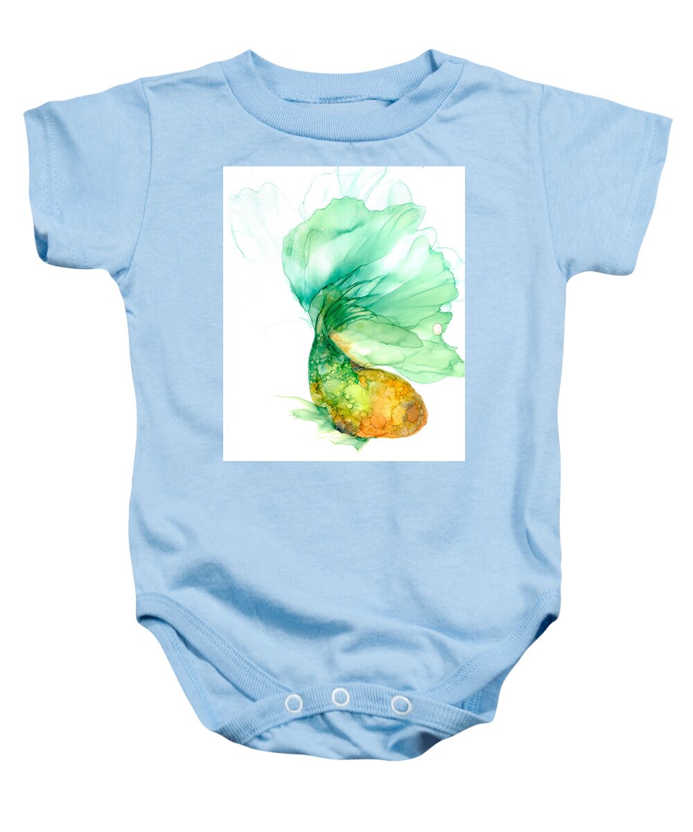 Wall Art Baby Onesie featuring the painting Green Goldfish by Joyce Clark