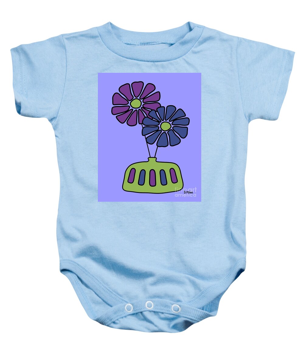Groovy Baby Onesie featuring the digital art Groovy Purple and Blue FLowers by Donna Mibus
