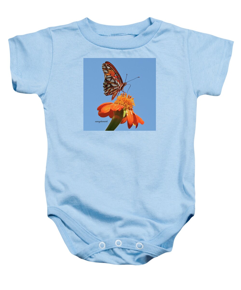 Butterfly Baby Onesie featuring the photograph Gulf Fritillary on Tithonia #3 by Nancy Denmark