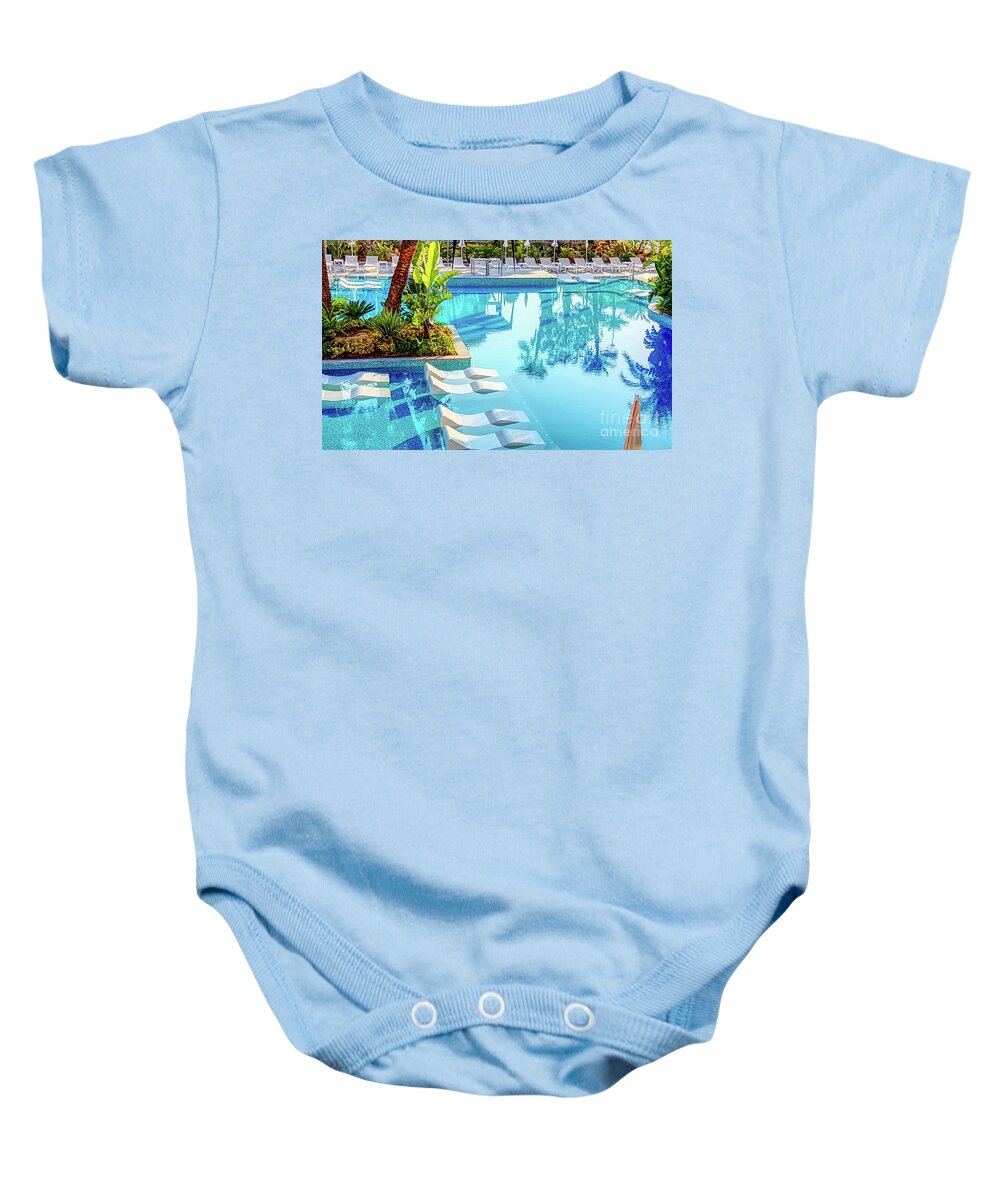 Holidays Baby Onesie featuring the photograph Happier days, holiday by the pool by Pics By Tony