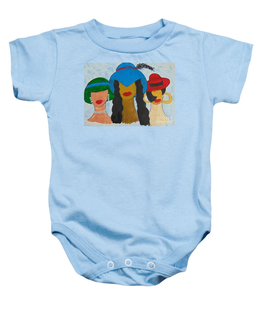 Women Baby Onesie featuring the painting Hats by Saundra Johnson