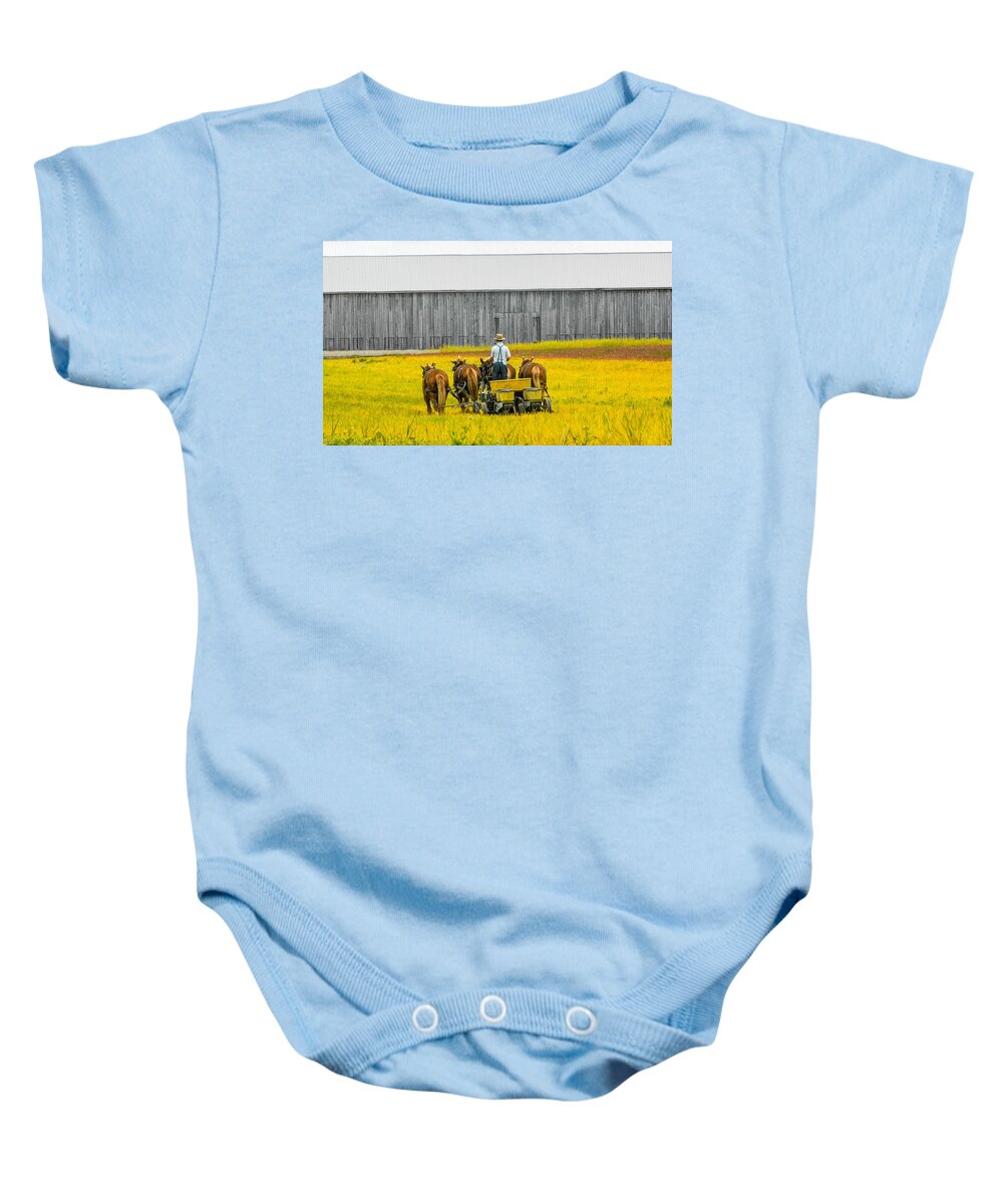 Farm Baby Onesie featuring the photograph Heading In by Addison Likins