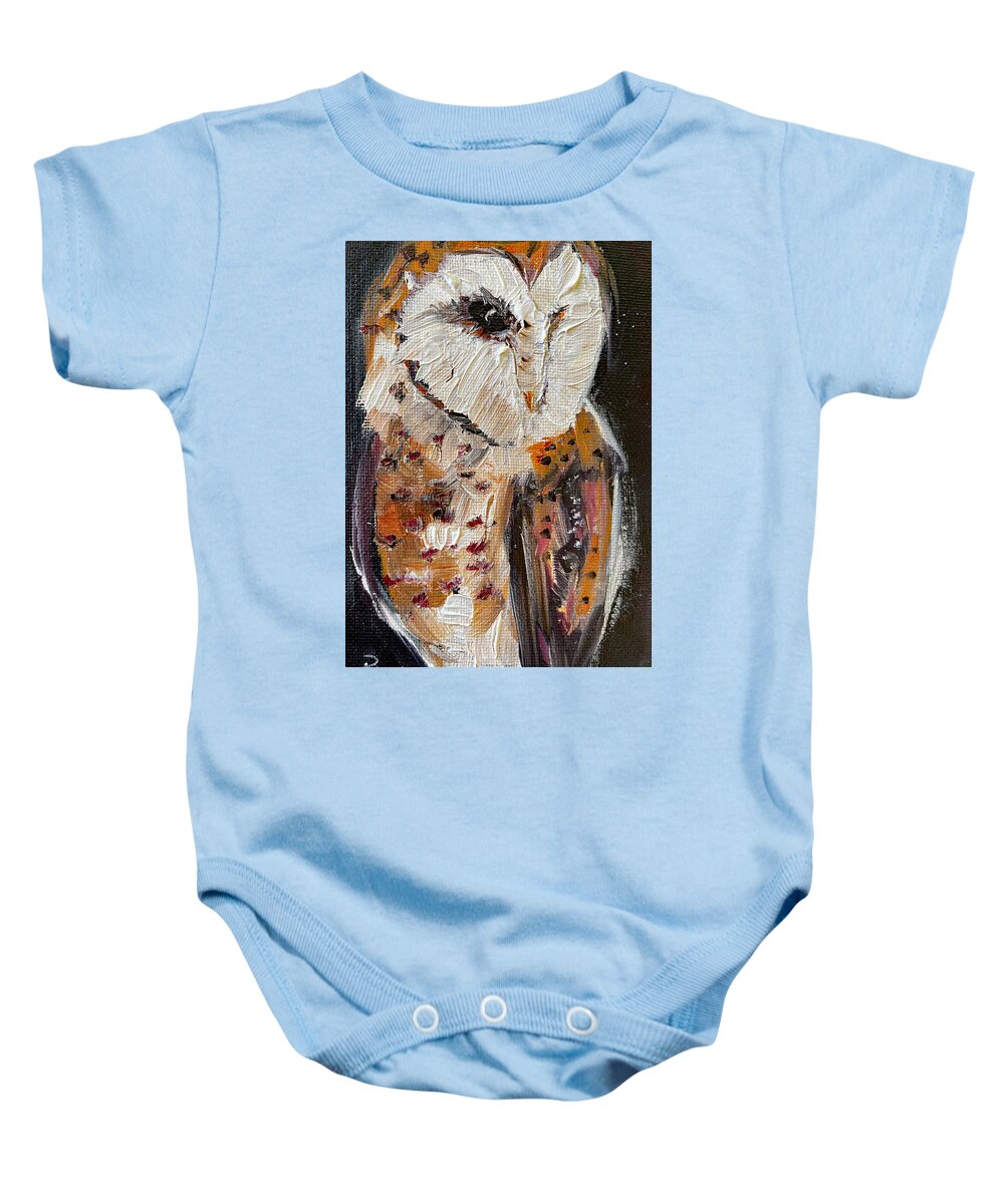 Heart Shaped Face Baby Onesie featuring the painting Heart Faced Barn Owl by Roxy Rich