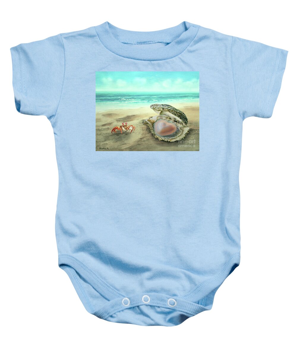 Oyster Baby Onesie featuring the painting Heart of Pearl  by Yoonhee Ko